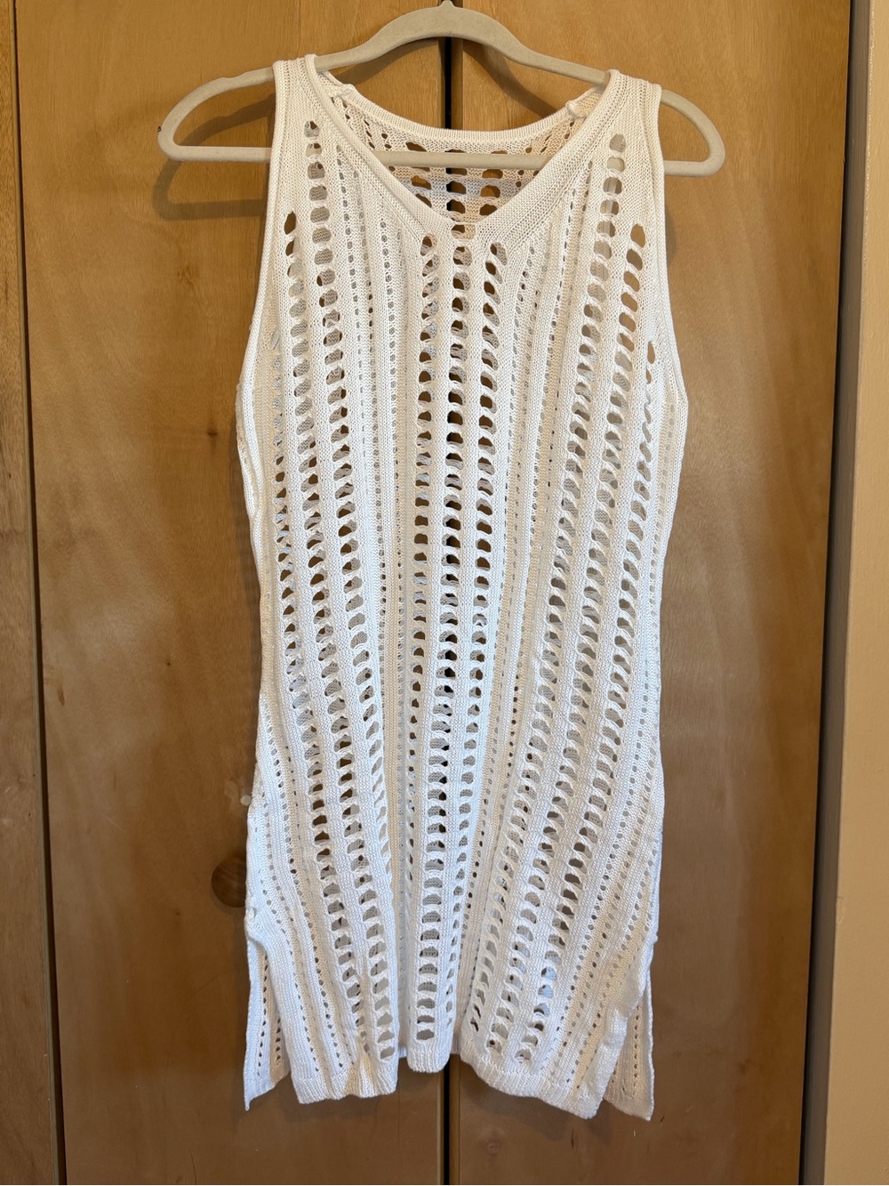 White Crochet Knit Sleeveless Dress